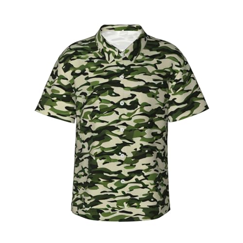 Chemise hawaïenne camouflage vert homme en viscose légère pour la plage