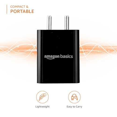 Image of Amazon Basics 25W Compact Wall Charger | Type-C Fast Charging Adapter for Samsung, Xiaomi Phones and iPhone (Black, Without Cable)
