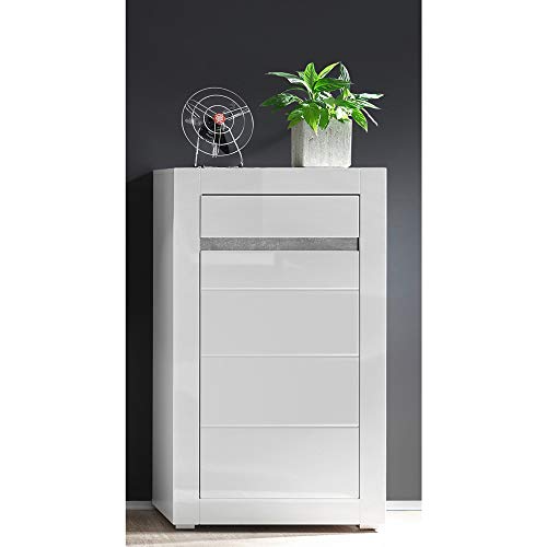 Lomadox Kommode in weiß Hochglanz mit Griffmulden in Betonoptik Breite: 66cm