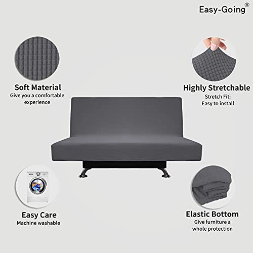 Image of Easy-Going Stretch Medium Futon Slipcover Armless Futon Cover Grey | Sofa Bed Furniture Protector Without Armrests with Elastic Bottom for Kids, Soft Jacquard Machine Washable
