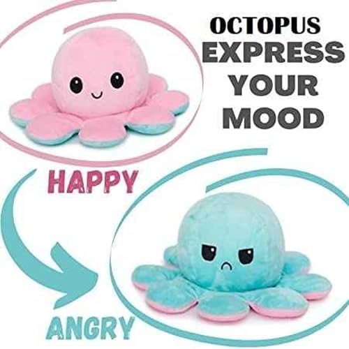 Image of DearJoy Reversible Happy and Sad Octopus Soft Toy Blue Pink - 17cm