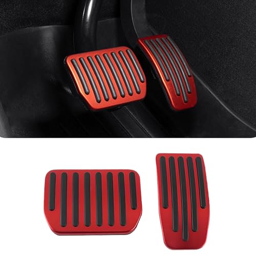 Alieemo 2PCS Aluminum Car Accelerator Pedal Covers, Vehicle Foot Pedal Pads Set, Non Slip Performance Automotive Brake Foot Rest Pedal Extenders Replacement Compatible with Model 3 Model Y (Red)