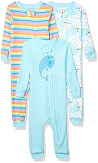 Spotted Zebra Girls' Toddler Snug-Fit Cotton Footless Sleeper Pajamas, 3-Pack Narwhals, 5T