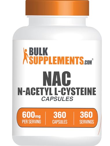 Image of BulkSupplements.com N-Acetyl L-Cysteine Capsules - N-Acetyl Cysteine 600mg, NAC Supplement - 600mg per Capsule, Gluten Free - 1 NAC Capsule per Serving, 360 Capsules (Pack of 1)