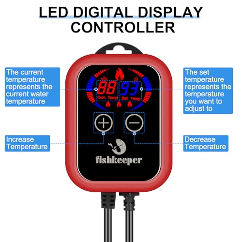 Image of fishkeeper Aquarium Heater, 1000 W Adjustable Fish Tank Heater with Digital Display Controller, Submersible Water Heater with Over-Temperature Protection for Saltwater Freshwater 106-264 Gallon