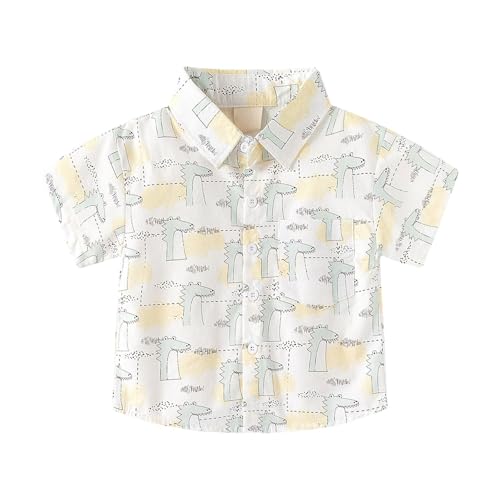 Toddler Boys Button Down Shirt Short Sleeve Hawaiian Beach Shirt Cute Tops for Kids Dinosaur Graphic Tees Summer Clothes