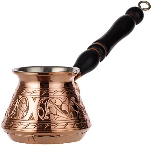 Comparison: Best Turkish Coffee Pot 2 DEMMEX Thickest Copper Turkish Greek Arabic Coffee Pot, Stovetop Coffee Maker, Cezve Ibrik Briki with Wooden Handle & Spoon, Hand Engraved