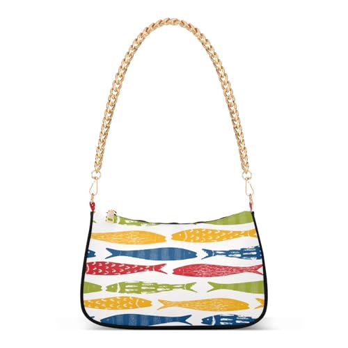 Shoulder Bag for Women Sardine Shoal Fish Crossbody Bags with Removable Straps and Zipper Closure Clutch Tote Handbags Purses
