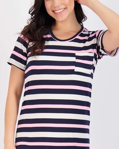 Image of Real Essentials 3 Pack: Women's Short Sleeve Nightgown Dress - Nightshirt Pajama Sleep Shirt Sleepwear (Available In Plus)