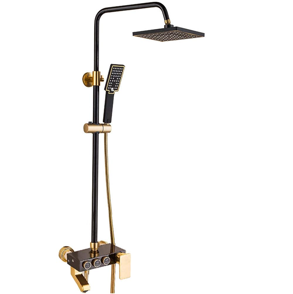 AYCDL Black Shower Kits with Overhead Shower, Space Aluminum Square Rain Shower Head Limestone-Proof Shower Mixer Set Shower System for Bathroomm-C,A