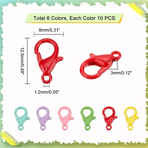PH PandaHall Colorful Lobster Claw Clasps, 60pcs 6 Colors Alloy Necklace Fastener Hook Bracelet Clips Closures Jewelry Clasp Connectors End Chain Clasps for DIY Waist Chain Jewelry Crafts, 12.5mmx8mm