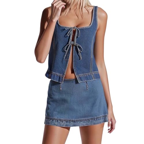 Ensemble jeans 2 pièces pour effacer la chaleur estivale avec style : gilet et jupe haute