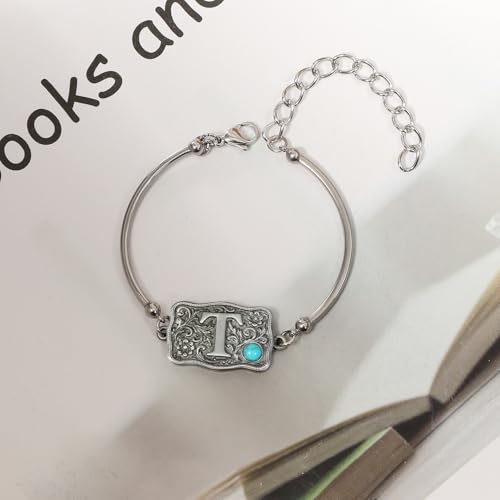 Image of Belt Buckle Bracelet Initial Letter A-Z Bracelets Western Cow Tag Bracelet Belt Buckle Necklace Western Style Initial Letter Pendant Necklace