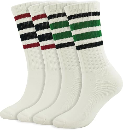 Image of BomKinta Striped Crew Socks Women - Retro Novelty Socks - Stretchy Casual Athletic Cotton Gifts Sock Size 5-10