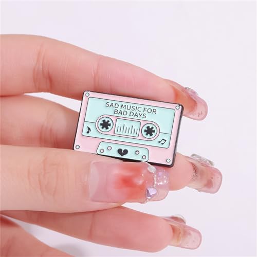 Image of Pink Cartoon Retro Magnetic Tape Brooch Set - 5 Count Unisex Pins for Men Women Gift - Vintage Music Tape Lapel Pin for Jacket Shirt Hat Aesthetic Accessories