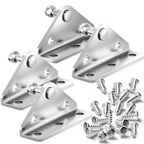 Vepagoo 10mm Ball Stud Mounting Bracket, Gas Struts Lift Support Bracket Ball Stud, 4pcs L-Type and 20pcs Screws (Only Fits 10mm Ball Head), Silver