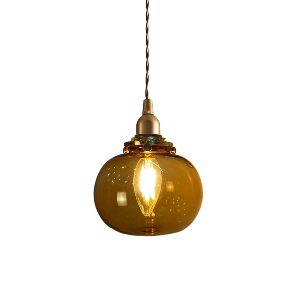 LYMSXAZOU 5″ Glass Pendant Lamp Kitchen Island Lighting Globe Small Handblown Light Shade Ceiling Lamps for Dining Room Chandelier