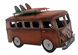 Chesapeake Bay Burnt Orange Metal Beach Bus with Surfboards on Roof Rack Rustic Painted Decorative Van 9.5 Inches Long 6.25 Inches Tall 4.5 Inches Wide Collectible Coastal Accent