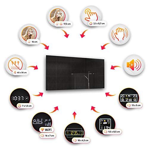 FORAM Modern Bathroom Mirror with LED light and Additional Features - Selection of Switches/Demister Heat Pad/Bluetooth Speaker - Wall Mounted Illuminated Mirror - Lighting Warm/Cold White L58