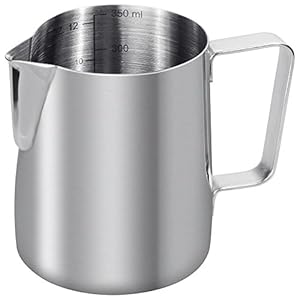 Anpro Melkkannetje, melk pitcher 350 ml Melkkan van roestvrij staal, melk opschuimen voor cappuccino en latte, zilver (9 × 7,5 cm)