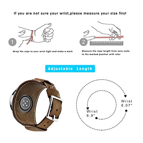 Coobes Compatible with Samsung Galaxy Watch 46mm/Gear S3 Frontier/Classic Bands, 22mm Genuine Leather Cuff Bracelet Replacement Strap with Stainless Steel Buckle for Men Women