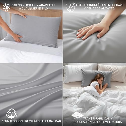 ECOMMERC3 Kissenbezug, 105 cm, 100% Baumwolle, Silbergrau, Weichheit und Frische für einen atmungsaktiven Schlaf, hypoallergen und langlebig