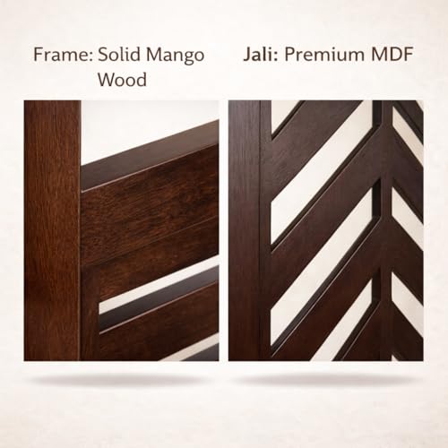Image of Rose Wood Wooden Partition for Living Room, 3 Panel 6 Feet Room Divider and Wood Screen Separator, Partition Wall for Home and Pooja Room, Size 60W x 71H Inches, Brown.