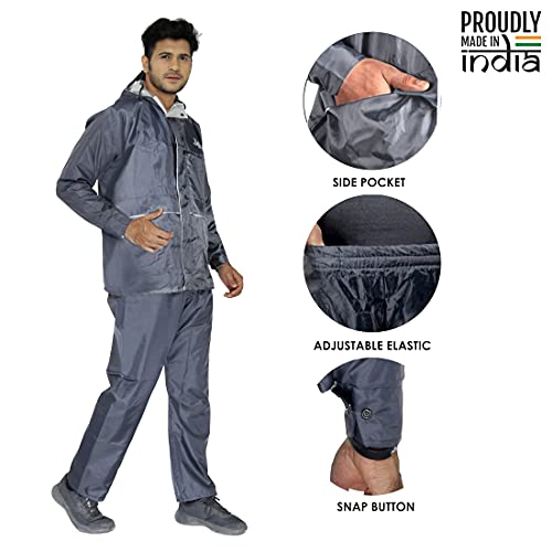 Image of THE CLOWNFISH Polyester One Standard Length Raincoat For Men Reversible Waterproof Bike Double Layer With Hood And Reflector Logo At Back Night Travelling Deluxe Series