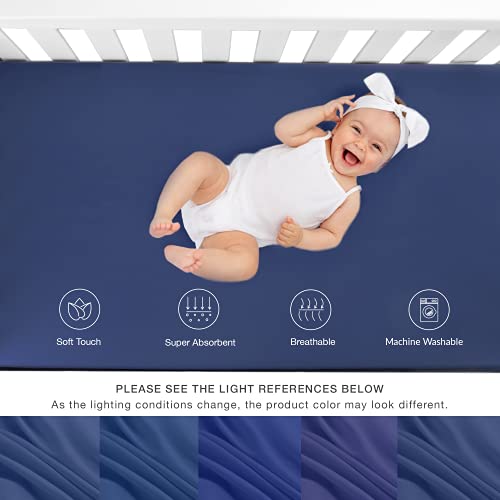 Exq Home Fitted Baby Crib Sheets For Boys Girl, Standard Crib Mattress Sheet Soft Breathable Toddler Bed Sheets, Cozy Microfiber Toddler Cot Sheet (28X52X8In Navy Blue) #TOP4