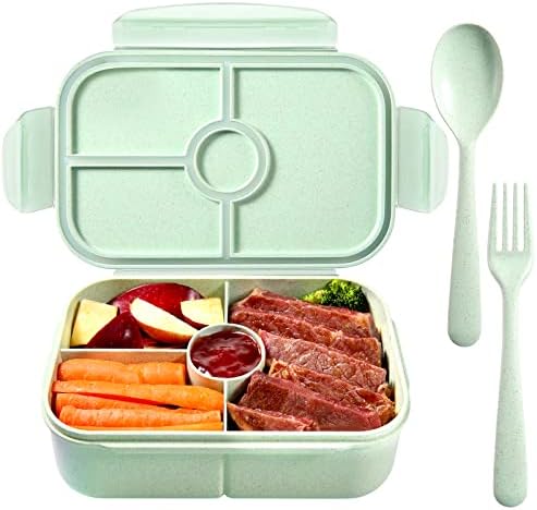 Jeopace Bento Box for Kids Lunch Containers for Kids with 4 Compartments Kids Bento Lunch Box Microwave Safe (Flatware Included,Light Green)