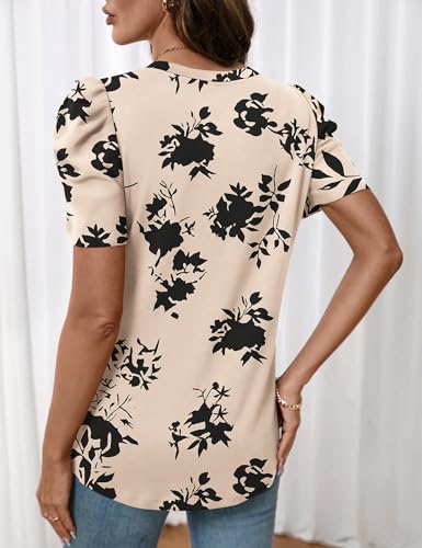 Image of LOMON Spring Summer Tops for Women 2026 V Neck Puff Short Sleeve Tops Fashion Trendy Work Blouses Dressy Casual S-XXL