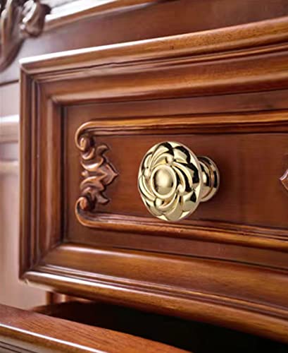 CcHhyyt Lot de 2 boutons de meuble vintage en laiton - Motif floral - En métal doré - Pour armoire de cuisine, tiroir, armoire, commode - 34 mm - Or 24 carats – vue 9