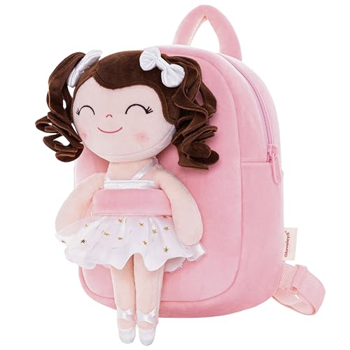 Image of Gloveleya Toddler Backpack Baby Ballerina Girl Gifts Plush Curly Hair Ballet Backpack - White 9 inches