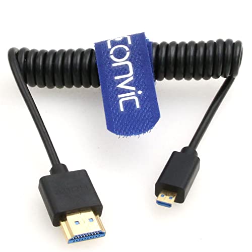 Eonvic Cable HDMI 2.1 en espiral 8K HDMI a Micro HDMI Cable de alta velocidad delgado HDMI macho a macho Cable extensor en espiral para Canon M5/m6 Sony A7 A7R A7S A6500 6300 6000 5100 Panasonic GH4