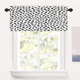 Shrahala Modern Black and White Kitchen Valances Half Window Curtain, Abstract Black Polka Dot Pattern On White Circle Kitchen Valance for Window Ink Printing Valance for Decor 52x18 inch