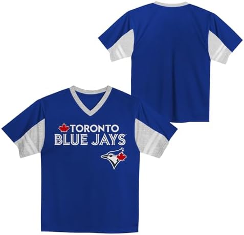 MLB Kids Youth Boys 4-18 Officially Licensed Team Color Primary Logo Baseball Fashion Top V-Neck Jersey, Toronto Blue Jays - Blue, 6-7 — view 2