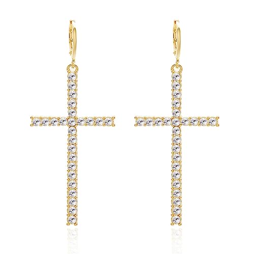 Suralin Boucles D'oreilles Femme Plaqué Or Croix Perle Strass Créoles Pendantes Pointe Croix Initiale Bijoux Simples