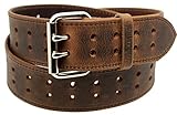 Forest Hill Leather by Isaac Construction Grade, Two Prong, Heavy Duty, Full Grain Leather Belt, 2” Wide, Made in USA (Distressed Brown, Black Stitch, Silver Buckle, 36 inches (Waist 34))