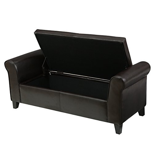 Great Deal Furniture GDFStudio Brown Leather Armed Storage Ottoman Bench
