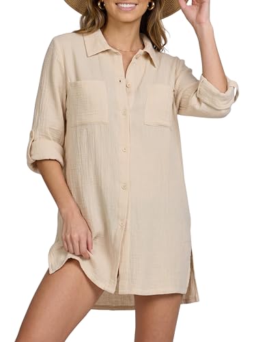 Nicole Miller Swimsuit Coverup for Women - Long Sleeve Button Down Shirt