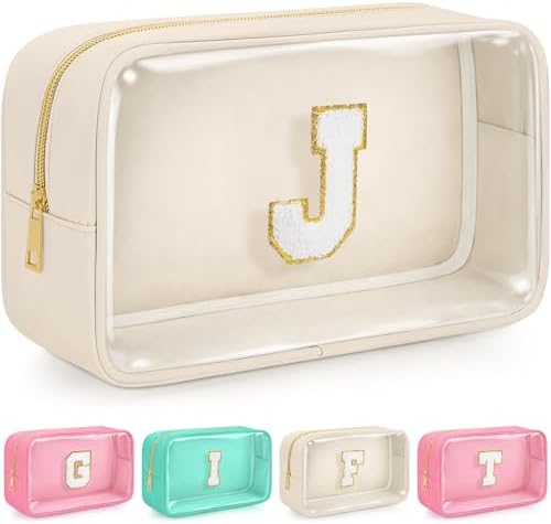 Mothers Day Gifts Initial Clear Makeup Bag, Preppy Chenille Patch...