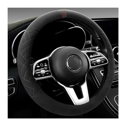 Bittwee Car Suede Steering Wheel Cover, Non-Slip Protector for Auto Steering Wheel with Grid of The Correction Marker, Breathable Universal Automotive Accessories, Fitting 14.5-15 inch