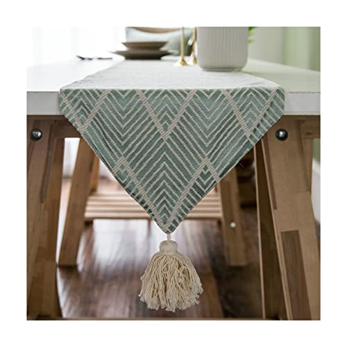 Chemin de table extérieur motif vague vert pour repas de jardin estival