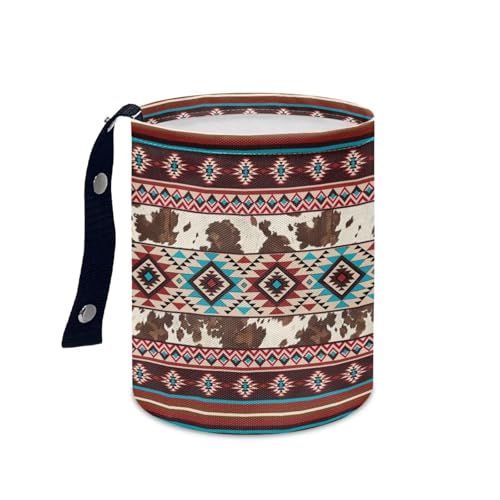 Image of Pensura Tribal Aztec Geometric Car Trash Bag Adjustable Buttons Camping Trash Can Portable Foldable Multipurpose Trash bin Waste Basket Auto Accessories for Car, Home, Outdoor