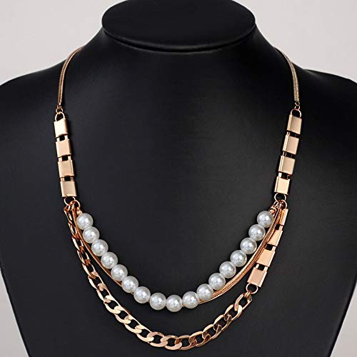 Multi -Layer -Simulierte Perle Roségold Farblegierung Kettenketten für Frauen Schmuck