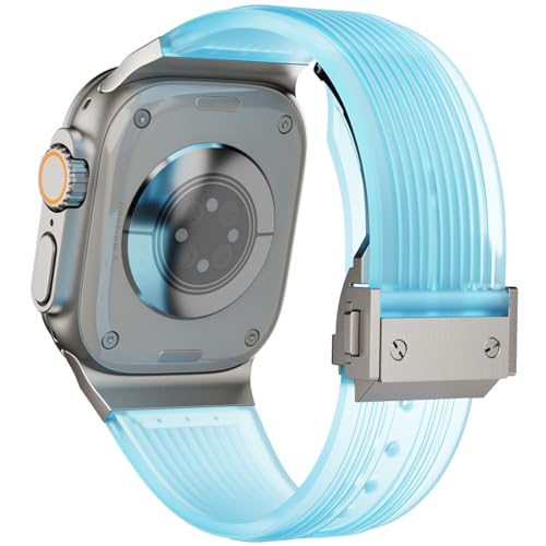 SEURE Strap for Apple Watch Ultra3/2/1 49mm,Series 9/8/7 45mm,Series SE2/6/SE/5/4 44mm,Series 3/2/1 42mm,Soft Silicone Sports Straps Robust Replacement Band with Metal Connector,Transparent Blue - Image 2