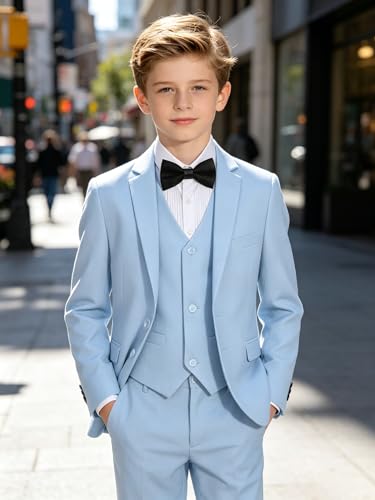Image of Boys' Formal Suit 5 Piece Slim Fit Suits for Boy Kids Tuxedo Toddler Wedding Ring Bearer Outfit Teen Communion Dress