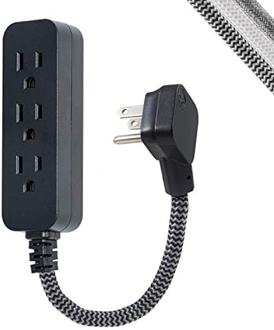 GE Pro Mini 3-Outlet Power Strip with Surge Protection, 6 Inch Designer Braided Extension Cord, Grounded, Flat Plug, Warranty, UL Listed, Black/Gray, 45191 GE Pro Mini 3-Outlet Power Strip with Surge Protection, 6 Inch Designer Braided Extension Cord, Grounded, Flat Plug, Warranty, UL Listed, Black/Gray, 45191