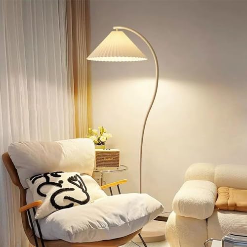 Abat-jour plissé et base épaisse : le lampadaire moderne crème idéal - 2