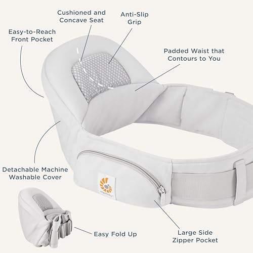 Image of Ergobaby Lift Hip Seat Baby Carrier for Babies and Toddlers 6-48 Months (17-45 lbs) - Ergonomic Baby Carrier with Storage Pockets, Hip-Healthy Positioning - Onyx Black